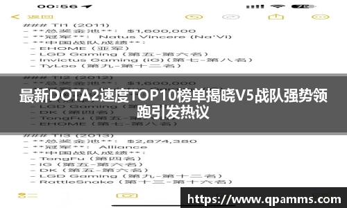 最新DOTA2速度TOP10榜单揭晓V5战队强势领跑引发热议